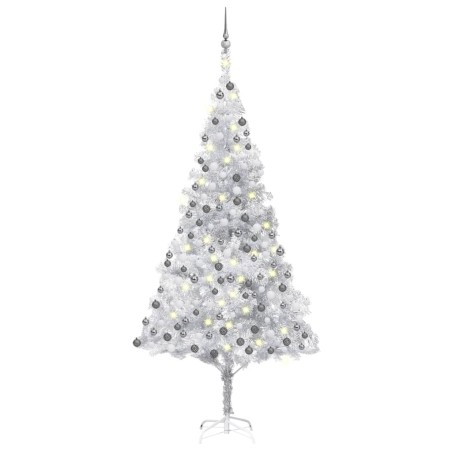 Árvore Natal artificial pré-iluminada c/bola 210cm PET prateado