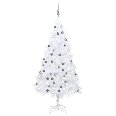 Árvore Natal artificial pré-iluminada c/ bolas 150cm PVC branco