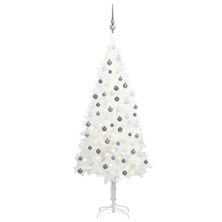 Árvore Natal artificial pré-iluminada c/ bolas 150 cm branco