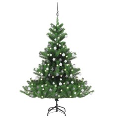 Árvore Natal artificial LEDs/bolas 150cm abeto caucasiano verde