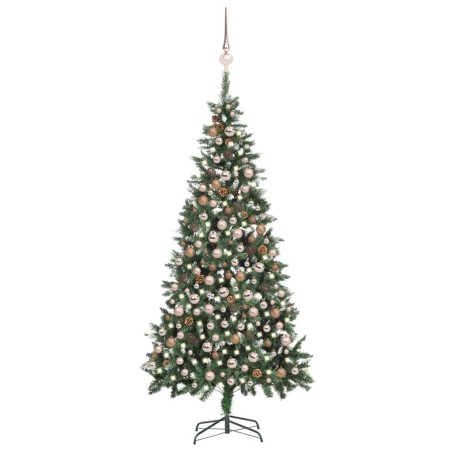 Árvore Natal artificial pré-iluminada c/ bolas e pinhas 210 cm