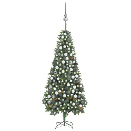 Árvore Natal artificial pré-iluminada c/ bolas e pinhas 210 cm