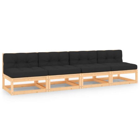 4 pcs conjunto lounge de jardim com almofadões pinho maciço