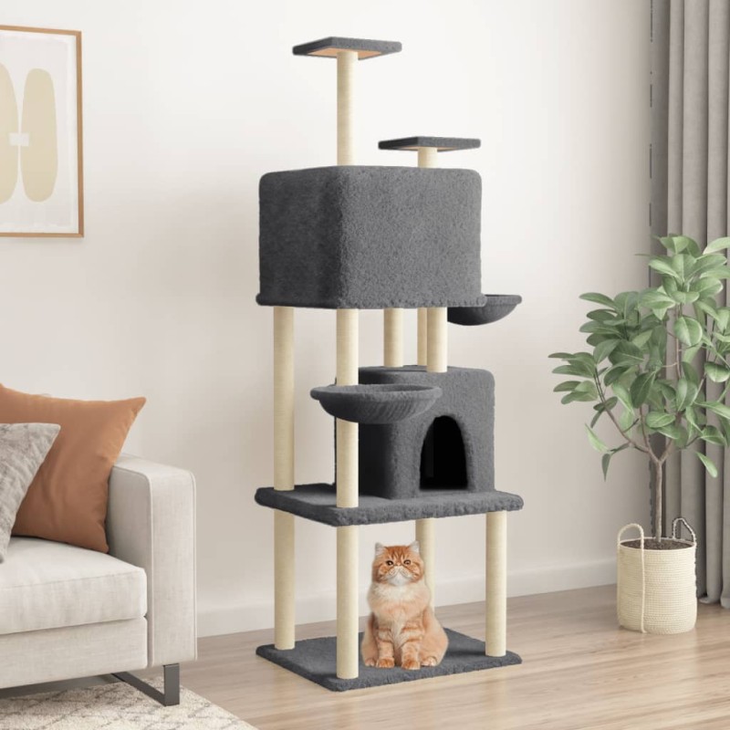 Árvore p/ gatos c/ postes arranhadores sisal 180cm cinza-escuro-Móveis para gatos-Home Retail