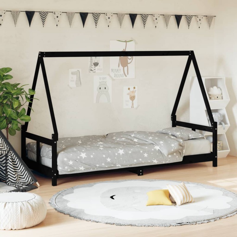 Estrutura de cama infantil 80x200 cm pinho maciço preto-Berços e camas infantis-Home Retail