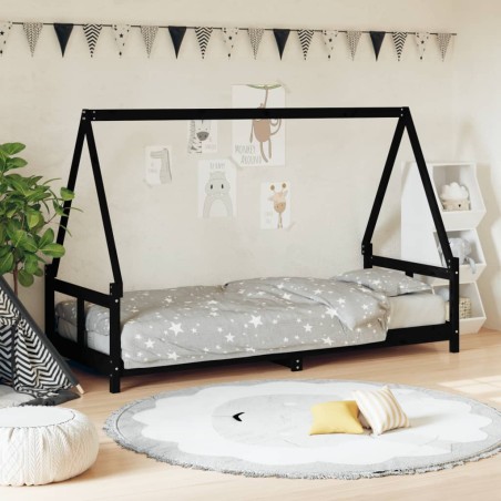 Estrutura de cama infantil 80x200 cm pinho maciço preto