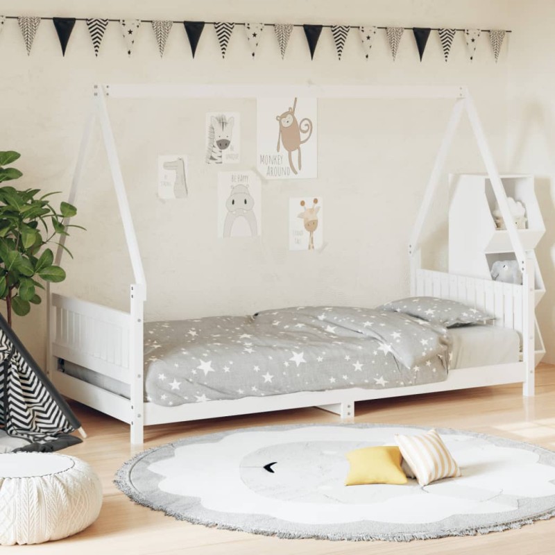 Estrutura de cama infantil 90x200 cm pinho maciço branco-Berços e camas infantis-Home Retail