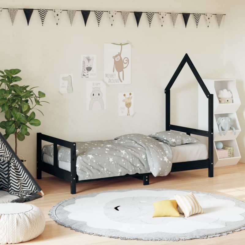 Estrutura de cama infantil 80x160 cm pinho maciço preto-Berços e camas infantis-Home Retail