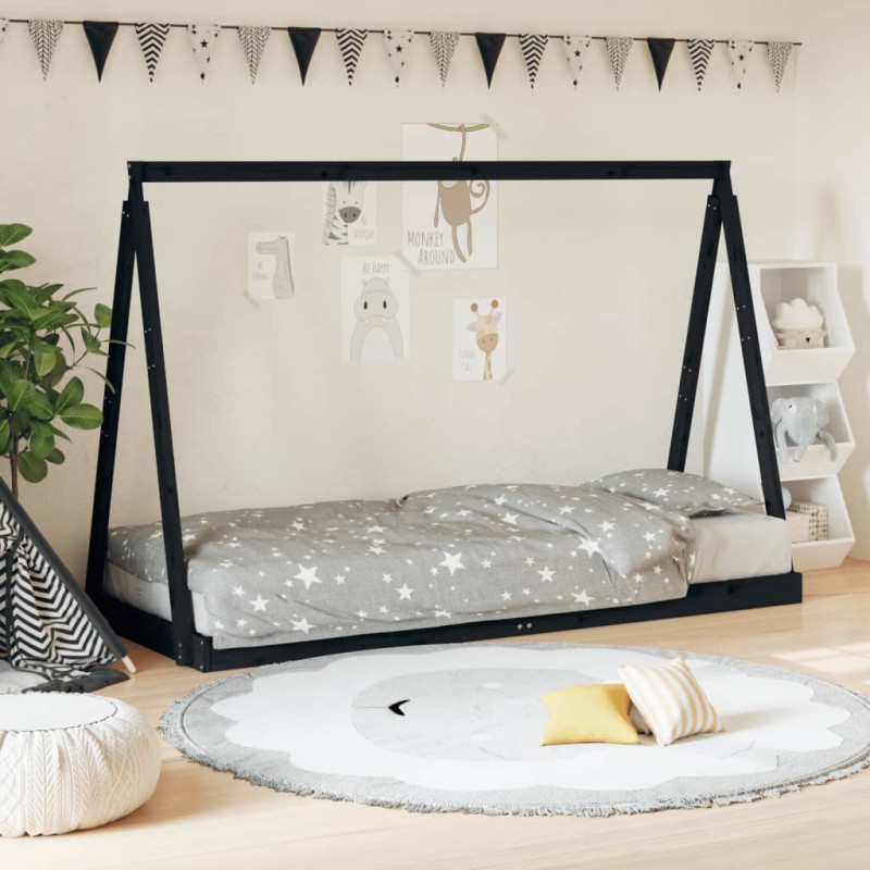 Estrutura de cama infantil 80x200 cm pinho maciço preto-Berços e camas infantis-Home Retail