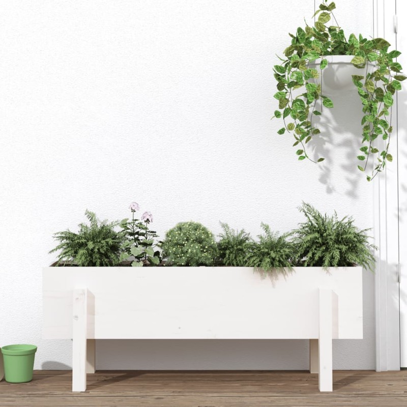 Canteiro elevado de jardim 101x30x38 cm pinho maciço branco-Vasos e floreiras-Home Retail