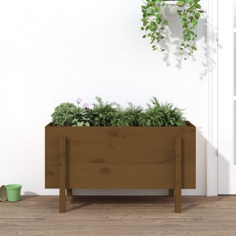 Canteiro elevado jardim 101x50x57 cm pinho maciço castanho-mel-Vasos e floreiras-Home Retail