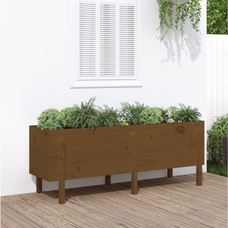 Canteiro elevado jardim 160x50x57 cm pinho maciço castanho-mel-Vasos e floreiras-Home Retail