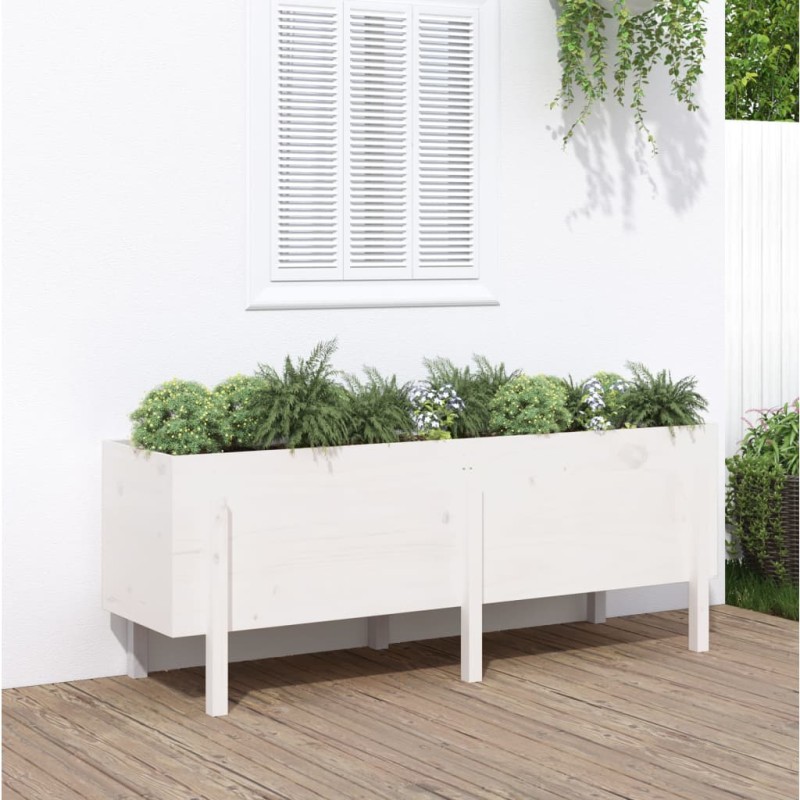 Canteiro elevado de jardim 160x50x57 cm pinho maciço branco-Vasos e floreiras-Home Retail