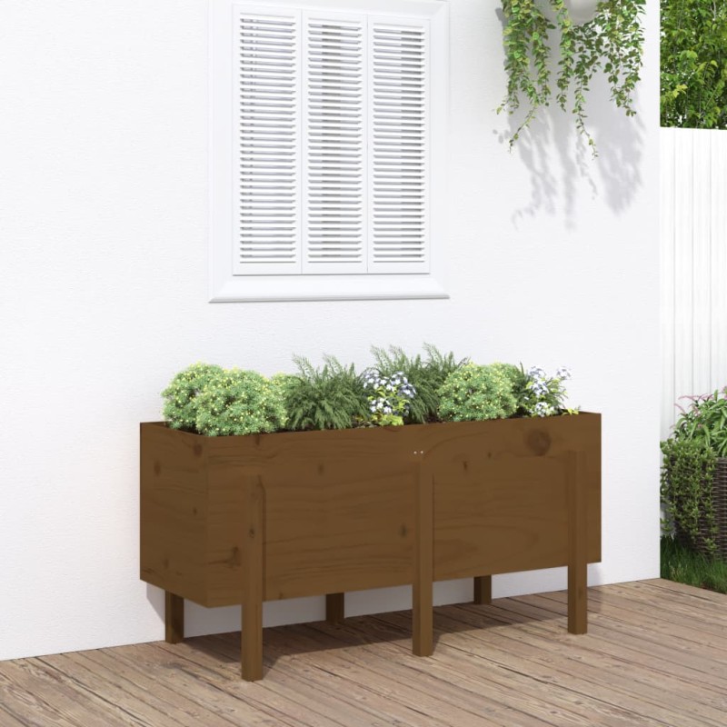 Canteiro elevado jardim 121x50x57 cm pinho maciço castanho-mel-Vasos e floreiras-Home Retail