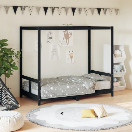 Estrutura de cama infantil 80x160 cm pinho maciço preto