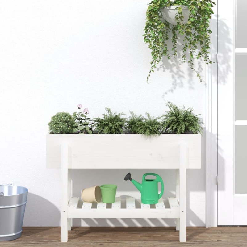 Canteiro elevado de jardim 101x30x69 cm pinho maciço branco-Vasos e floreiras-Home Retail