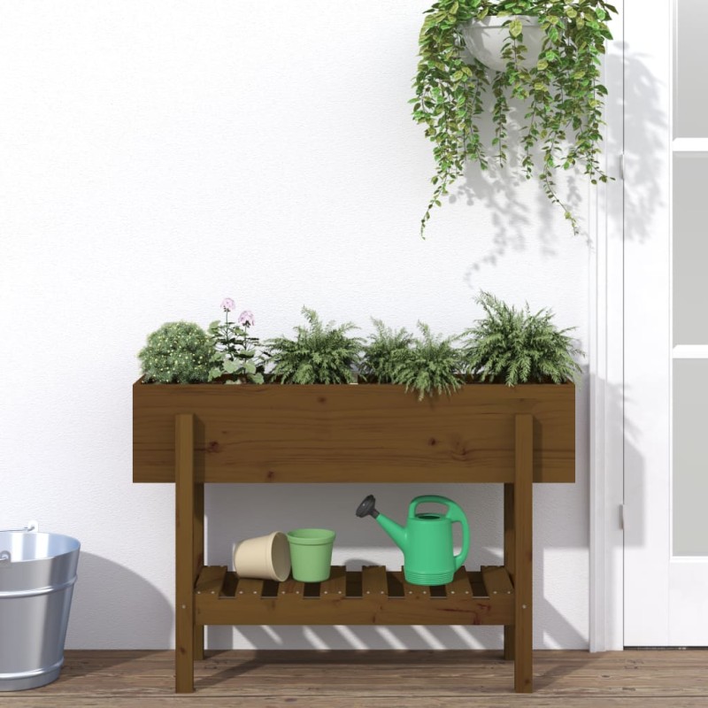 Canteiro elevado jardim 101x30x69 cm pinho maciço castanho-mel-Vasos e floreiras-Home Retail