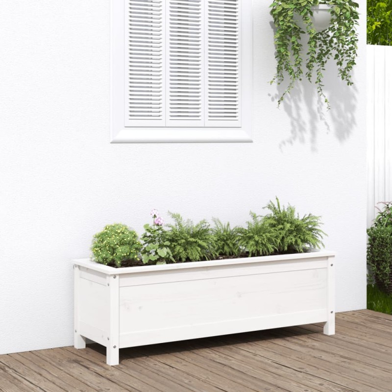 Canteiro elevado de jardim 119,5x40x39 cm pinho maciço branco-Vasos e floreiras-Home Retail