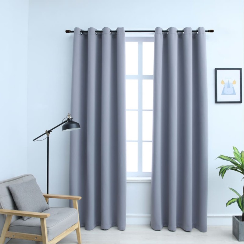 Cortinas blackout c/ argolas em metal 2 pcs 140x245 cm cinzento-Persianas e cortinas-Home Retail