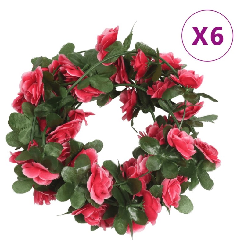 Grinaldas de flores artificiais 6 pcs 250 cm vermelho rosado-Coroas de flores e grinaldas-Home Retail