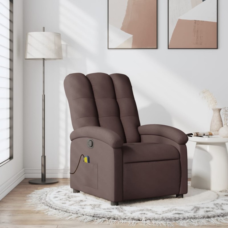 Poltrona de massagens reclinável tecido castanho-escuro-Poltronas-Home Retail