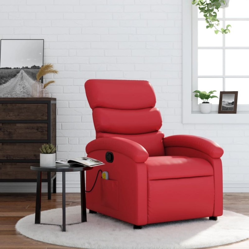 Poltrona de massagens reclinável couro artificial vermelho-Poltronas-Home Retail