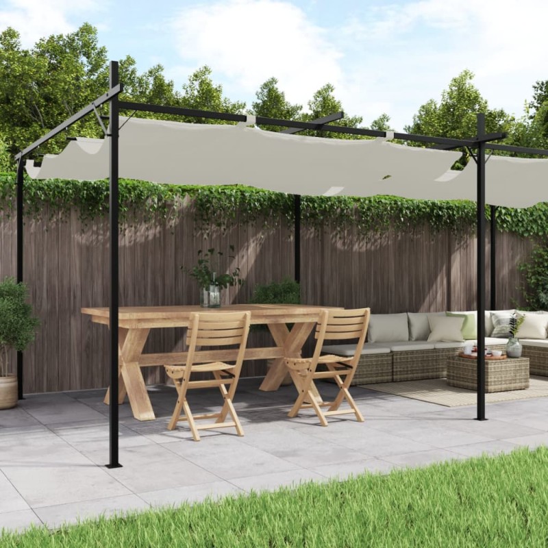 Pérgola com toldo retrátil 589x292x230 cm cor creme-Toldos e gazebos-Home Retail