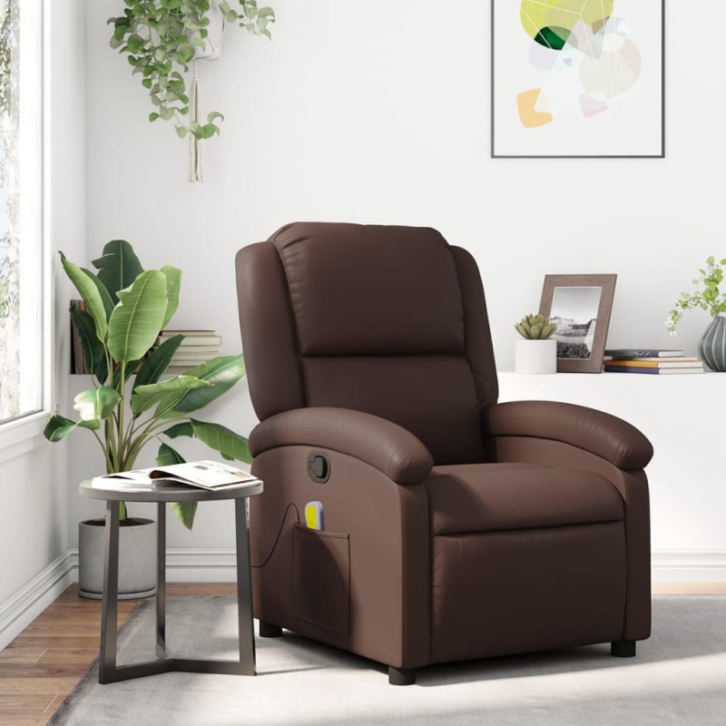 Poltrona de massagens reclinável couro artificial castanho-Poltronas-Home Retail