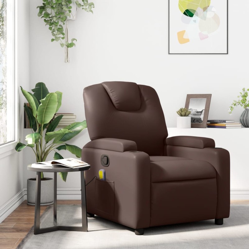 Poltrona de massagens reclinável couro artificial castanho-Poltronas-Home Retail