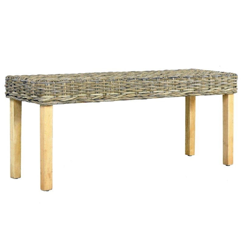 Banco 110cm vime Kubu natural e madeira mangueira maciça-Bancos de cozinha e sala de jantar-Home Retail