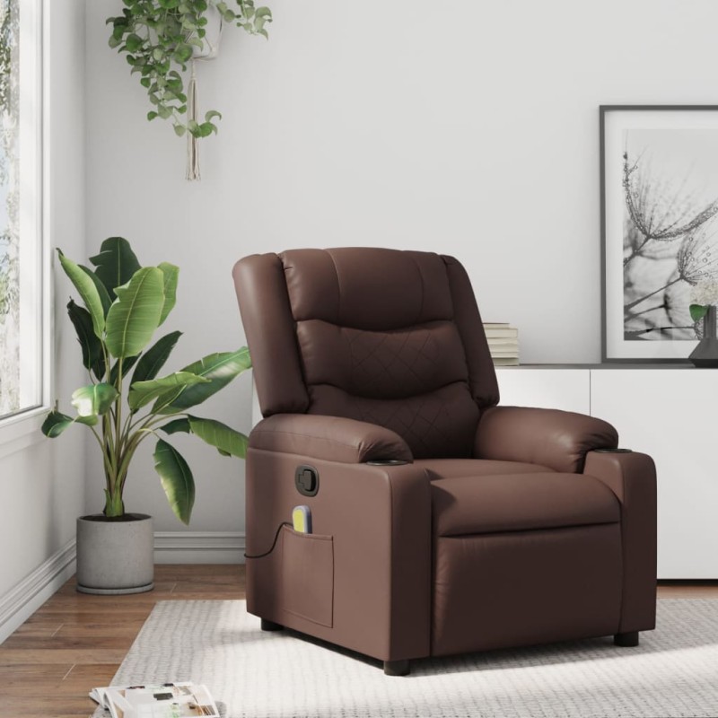 Poltrona de massagens reclinável couro artificial castanho-Poltronas-Home Retail