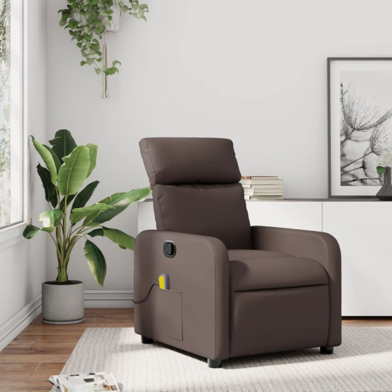 Poltrona de massagens reclinável couro artificial castanho-Poltronas-Home Retail