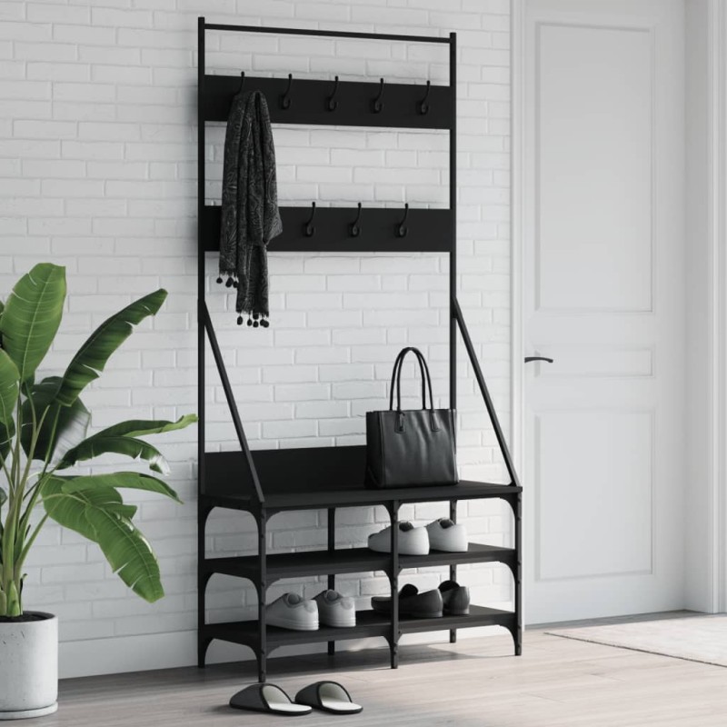 Bengaleiro c/ arrumação de calçado 90x34x184 cm preto-Cabides para vestidos-Home Retail