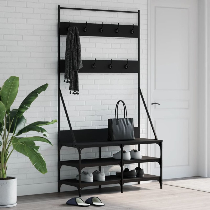 Bengaleiro c/ arrumação de calçado 100x40x184 cm preto-Cabides para vestidos-Home Retail