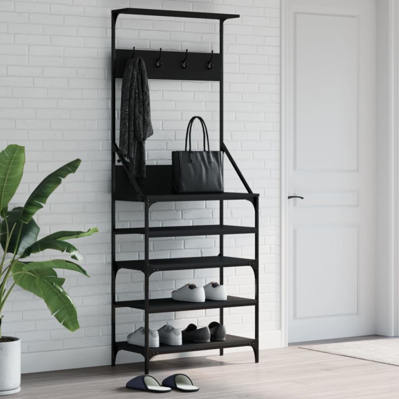 Bengaleiro c/ arrumação de calçado 70x34x184 cm preto-Cabides para vestidos-Home Retail