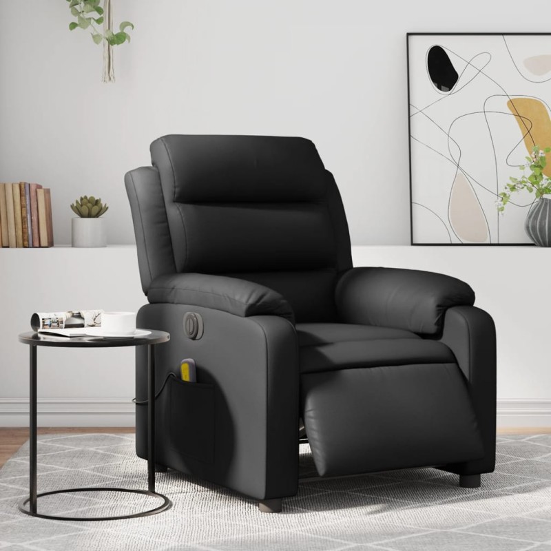 Poltrona massagens reclinável elétrica couro artificial preto-Poltronas-Home Retail