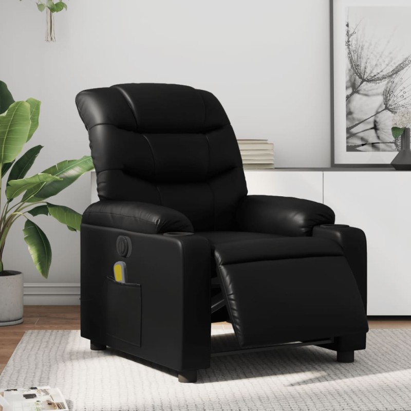 Poltrona massagens reclinável elétrica couro artificial preto-Poltronas-Home Retail