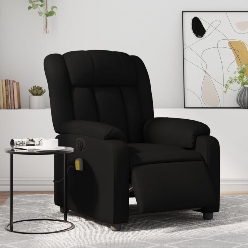 Poltrona massagens reclinável elétrica couro artificial preto-Poltronas-Home Retail