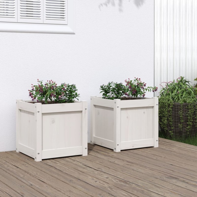 Vasos/floreiras de jardim 2 pcs madeira de pinho maciça branco-Vasos e floreiras-Home Retail