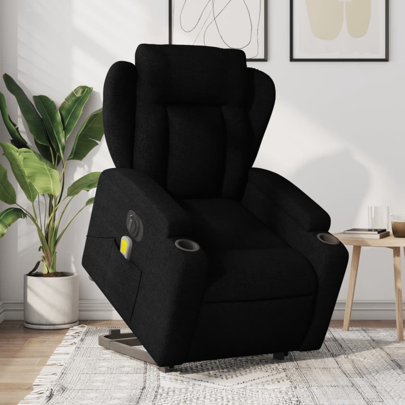 Poltrona elétrica elevatória massagens tecido preto-Poltronas-Home Retail