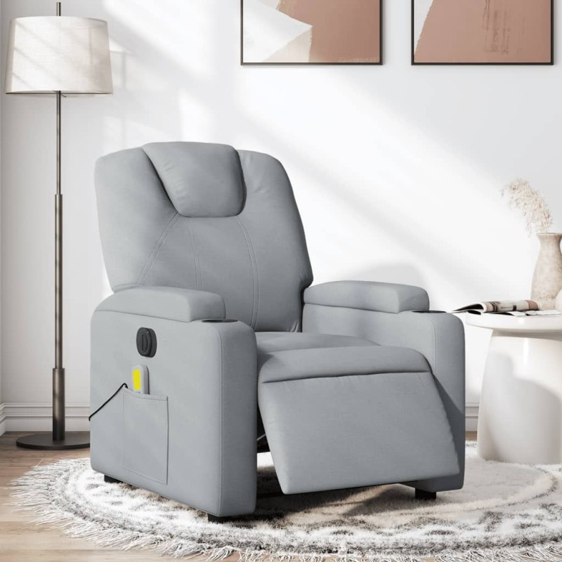 Poltrona de massagens reclinável elétrica tecido cinzento-claro-Poltronas-Home Retail