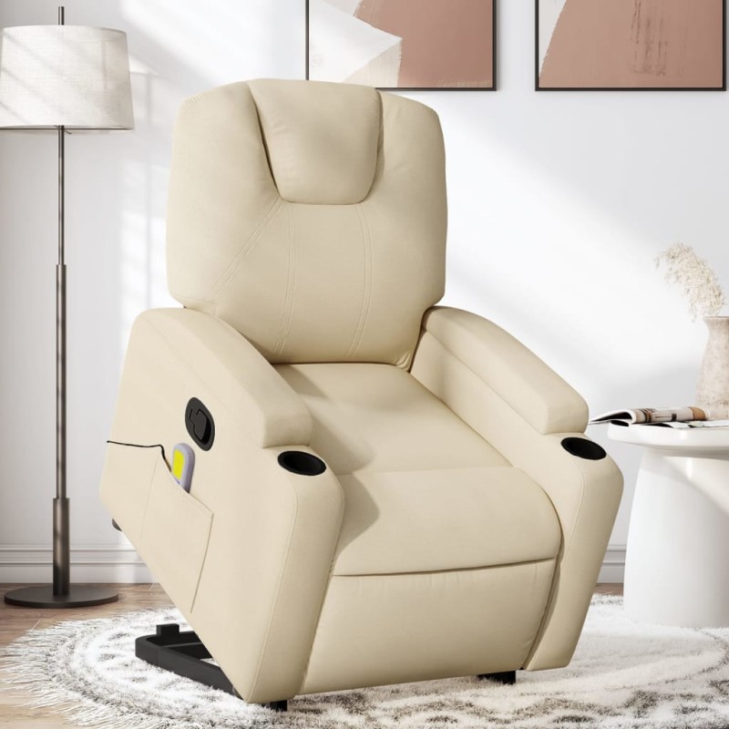 Poltrona elevatória de massagens tecido cor creme-Poltronas-Home Retail