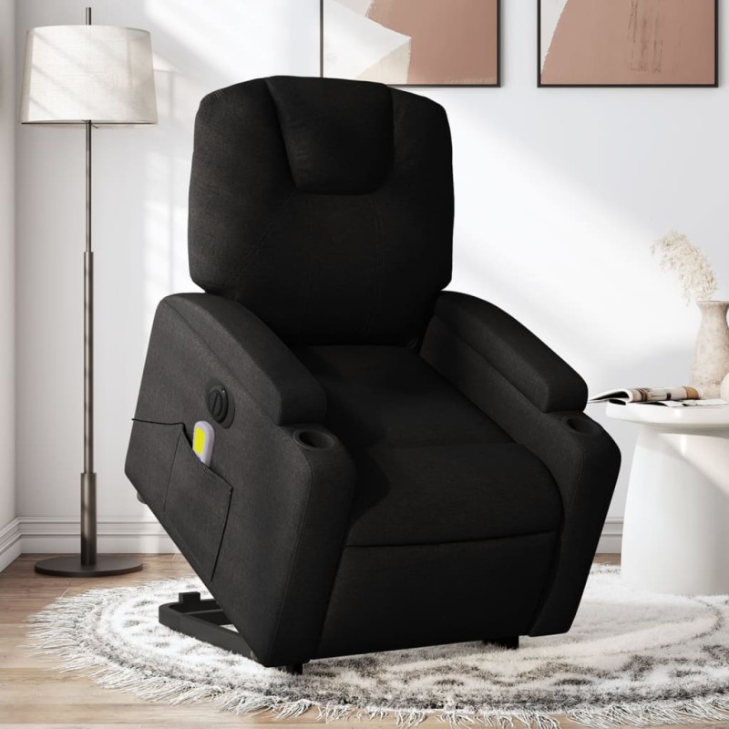 Poltrona elétrica elevatória massagens tecido preto-Poltronas-Home Retail