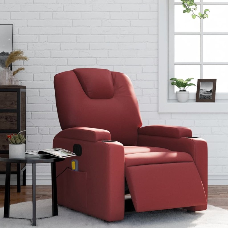 Poltrona massagens reclin. elétrica couro artif. vermelho-tinto-Poltronas-Home Retail