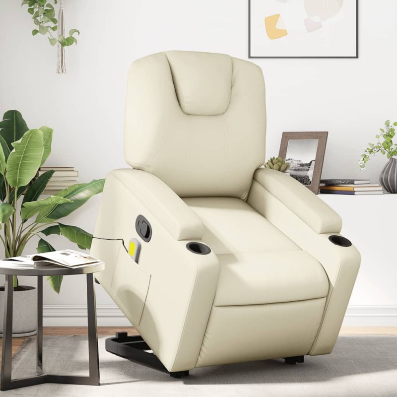 Poltrona reclinável de massagens couro artificial cor creme-Poltronas-Home Retail