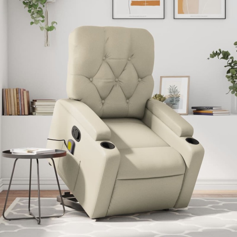 Poltrona reclinável de massagens couro artificial cor creme-Poltronas-Home Retail