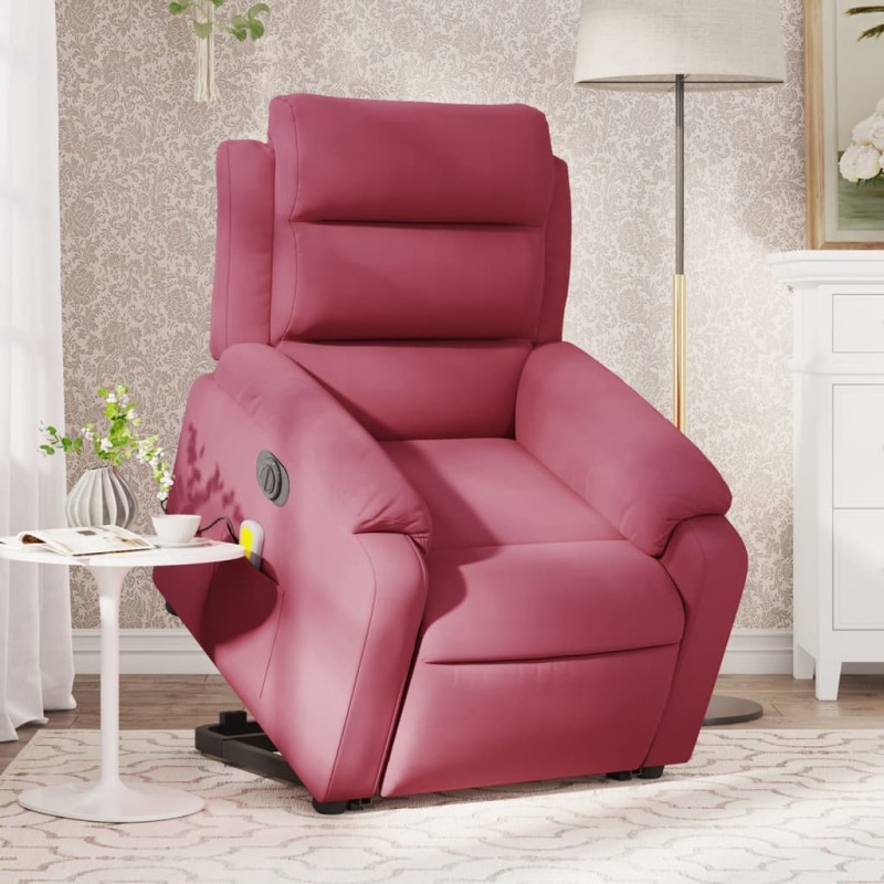 Poltrona massagens elevatória elétrica veludo vermelho-tinto-Poltronas-Home Retail