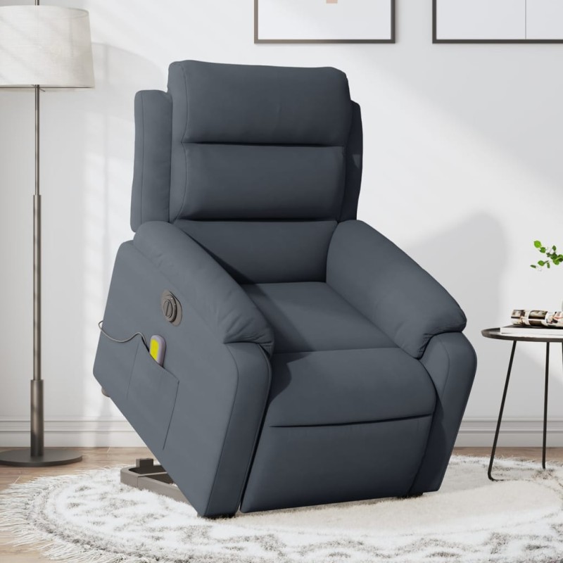 Poltrona massagens elevatória elétrica veludo cinzento-escuro-Poltronas-Home Retail