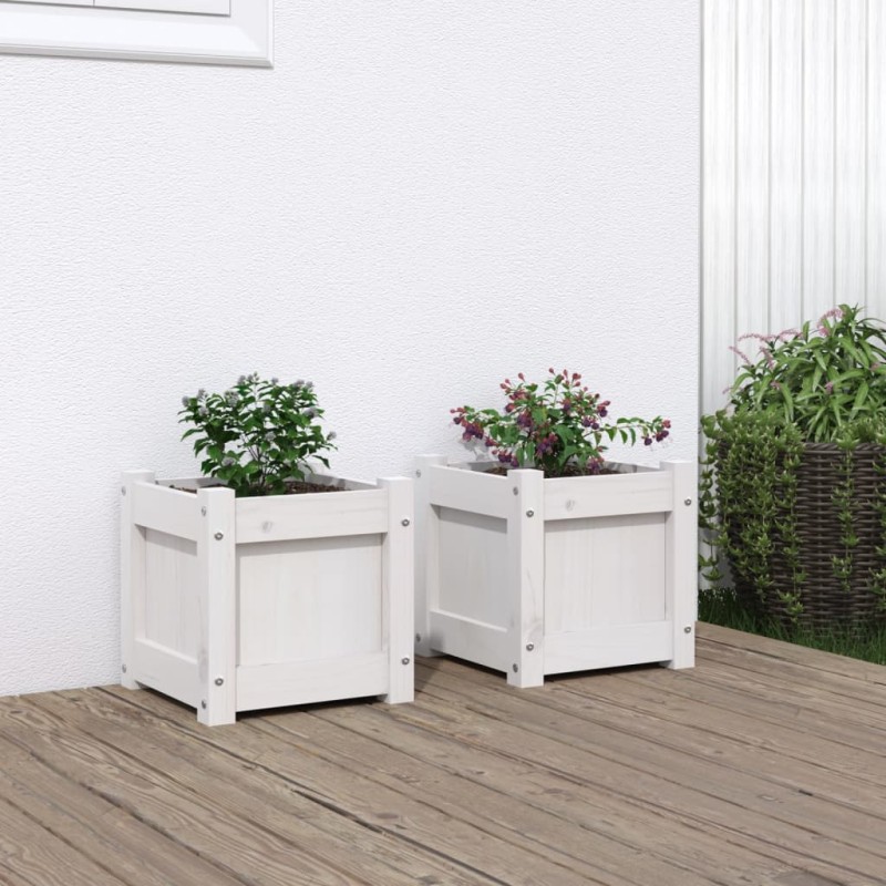 Vasos/floreiras de jardim 2 pcs madeira de pinho maciça branco-Vasos e floreiras-Home Retail