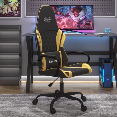 Cadeira gaming massagens couro artificial preto e dourado